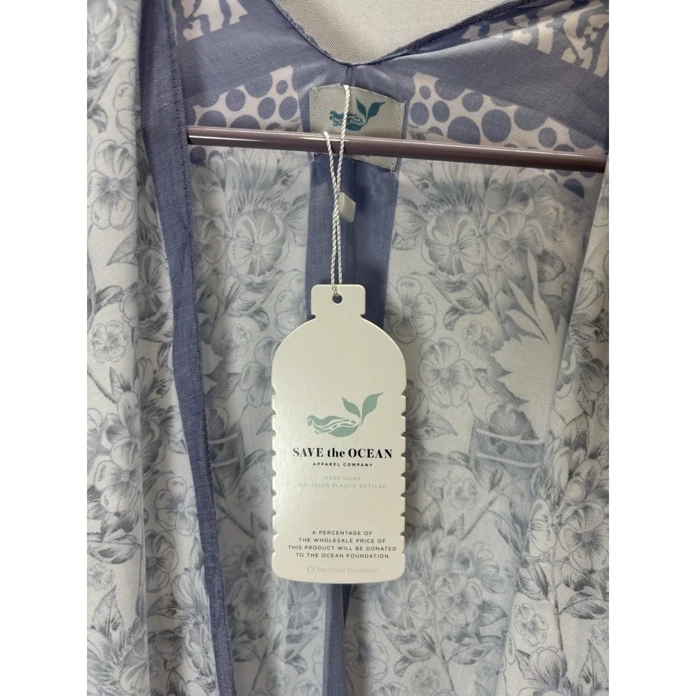 Floral Kimono Cover Up Blue White One Size Lightweight NWT